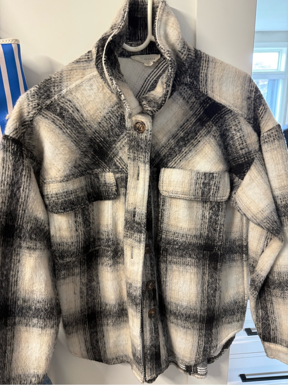 La Hearts Black and White Plaid Utility Shacket